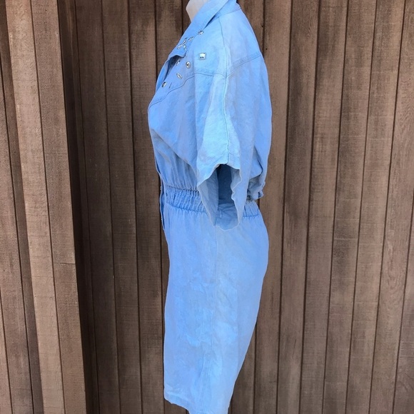 Vintage 1980 Denim Romper Studded Acid Wash Medium - Picture 3 of 8